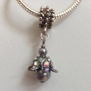 “Gray pearl” Silver Plated Dangling Charm Bead For European Style Charm Bracelet